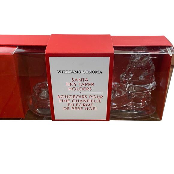4 WILLIAMS SONOMA Santa Claus Clear Glass Tiny Taper Candle Holders New - Picture 1 of 5